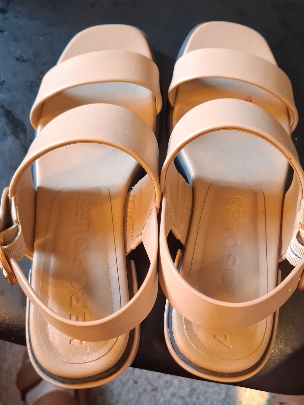 AEROSOLES Dove Light Beige Double-Strap Slide Sandals